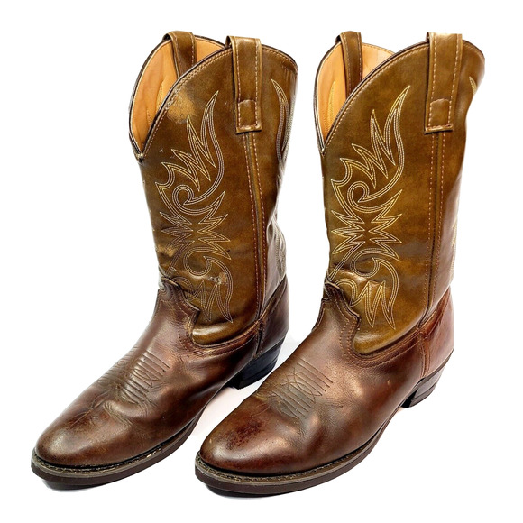 Laredo Paris Brown Leather Embroidery Pull On Western Boots Men's 10.5D 4242 - Picture 1 of 11